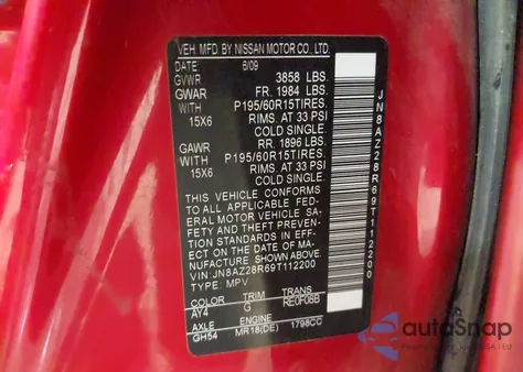 2009 Nissan Cube S/Sl z USA, uszkodzony, nr VIN JN8AZ28R69T112200